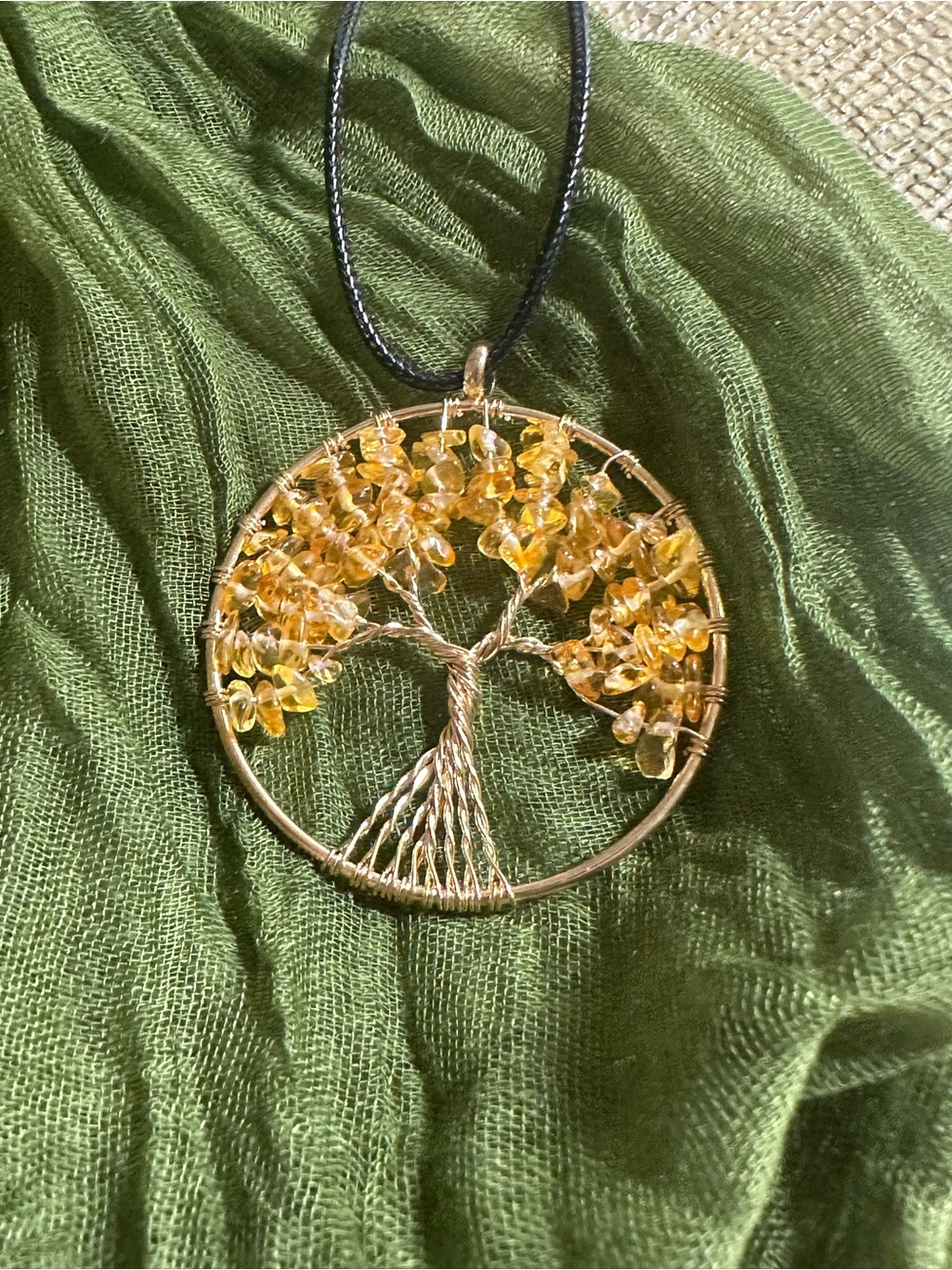Tree of Life Pendant Necklace in Yellow Gold with Citrine Bead Accents